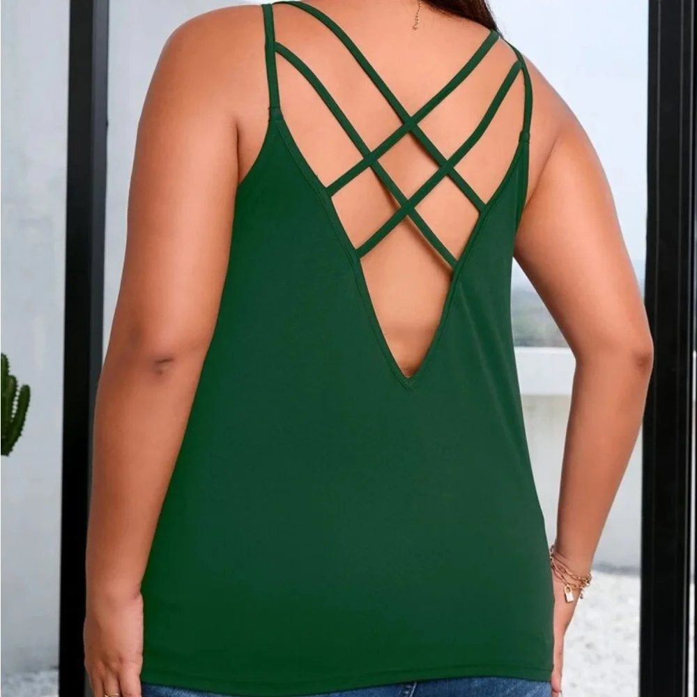 Green CrissCross-Back Flowy Cami Top NWOT - Picture 11 of 12